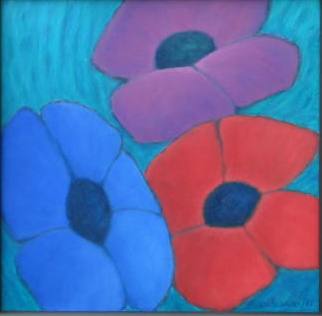 Blumen rot, violett und blau, 2017, Öl auf Leinen, 35 x 35 cm, WV 570